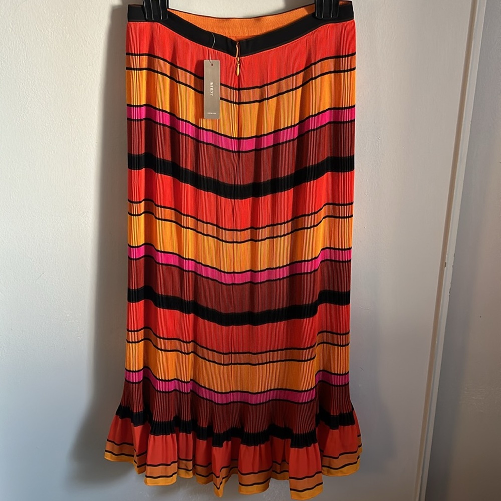 NWT J. Crew Pleated Tea Length Ruffle Bright Preppy Striped Skirt - Picture 5 of 13